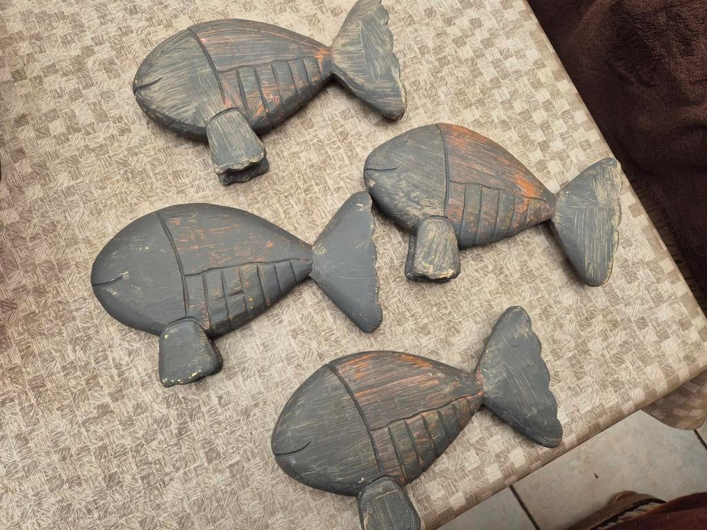 Vintage houten decoratie beelden vissen, Huis en Inrichting, Vintage, Ophalen