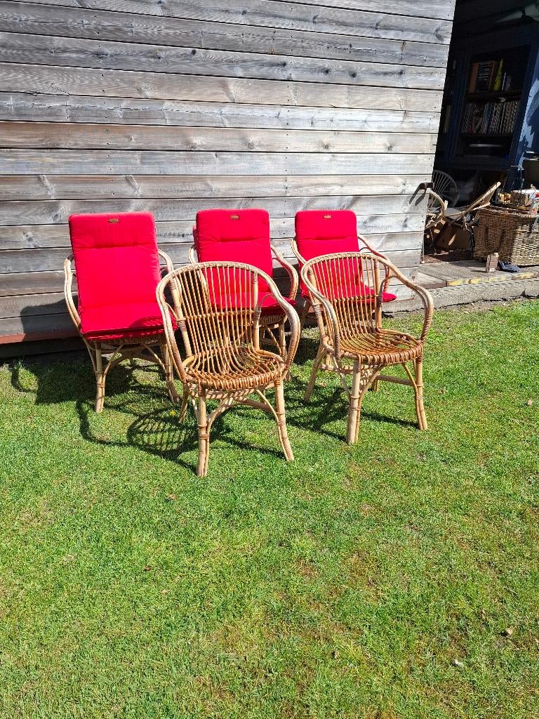 5 vintage tuinstoelen rotan, Ophalen, Gebruikt, Rotan