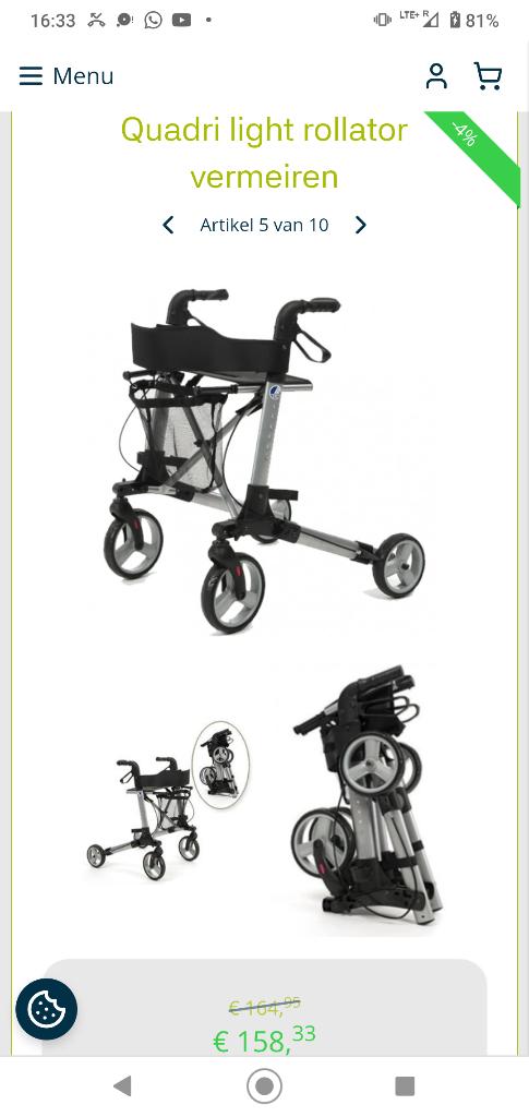 Déambulateur Vermeiren/Quad Light/Pliable/Léger, Enlèvement, Poids léger, Neuf