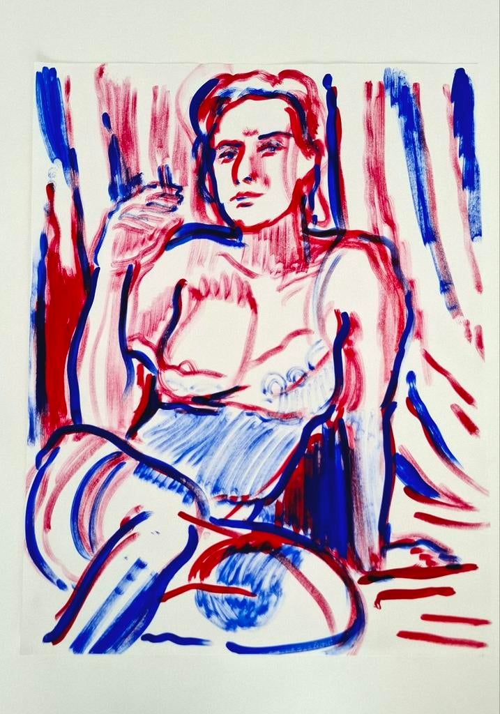 Expressieve gouache tekening – naakt model – 65x50 cm, Antiek en Kunst, Verzenden