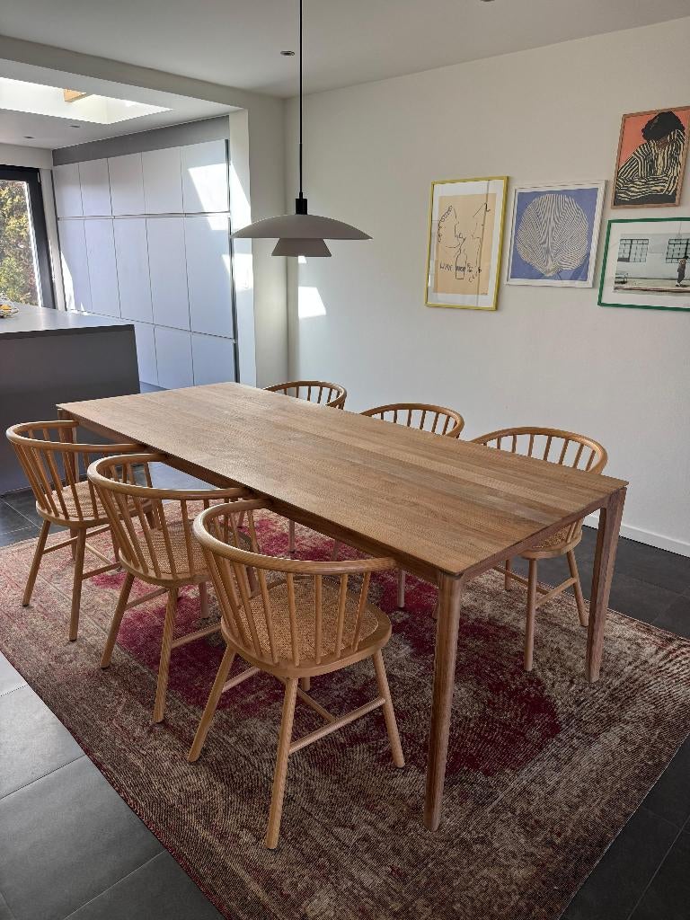 6 houten eetkamerstoelen in goede staat, Ophalen, Gebruikt, Bruin, Modern