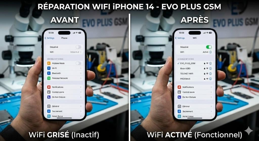 Réparation carte mère iPhone 14 problème WiFi pas cher, Ophalen, Apple iPhone