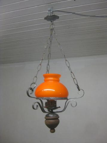 Lampe suspendue en verre opale orange - 1 lampe - Rétro.