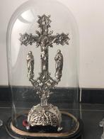 Antieke glazen stolp met 2 glazen kandelaars, Antiek en Kunst, Ophalen, Glas