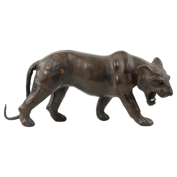 Mid Century Lederen Panter Beeld Papier Mache Verzamelitem, Verzamelen, Beelden en Beeldjes, Gebruikt, Dier, Ophalen of Verzenden