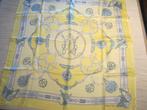 Vintage sjaal ZIJDE, geel en blauw, 75 x75 cm, Sjaal, Zo goed als nieuw, Verzenden