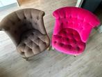 2 Fauteuils roze en bruin, Ophalen, Hout, Gebruikt, Minder dan 75 cm