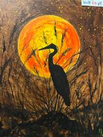 Schilderij reiger en paard Mk Art, Antiek en Kunst, Ophalen of Verzenden