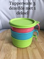 Tupperware 3 dezelfde kommetjes met handgreep en één deksel, Huis en Inrichting, Rood, Beker of Kan, Zo goed als nieuw, Verzenden