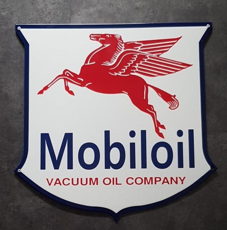 Mobiloil mooi emaillen reclame bord olie benzine banden etc, Verzamelen, Merken en Reclamevoorwerpen, Zo goed als nieuw, Reclamebord