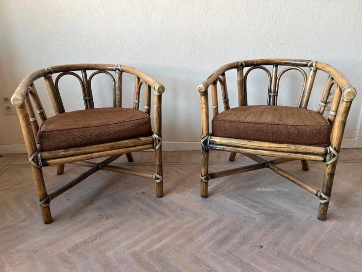 Vintage rotan zeteltjes, Huis en Inrichting, Fauteuils, Gebruikt, Riet of Rotan, 50 tot 75 cm, Minder dan 75 cm, Ophalen