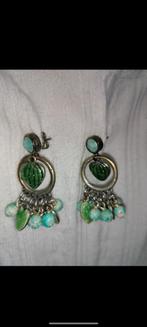 Oorbellen hangers groen blauw zilver, Handtassen en Accessoires, Oorbellen, Hangers, Blauw, Ophalen of Verzenden, Zo goed als nieuw