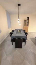 set van 6 stijlvolle zwarte lederen eetkamerstoelen, Modern klassiek met design-invloeden, Enlèvement, Cuir, Noir