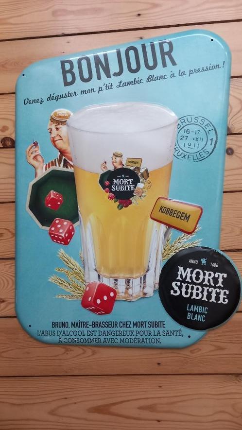 Reclameplaat voor bier en brouwerij Mort Subite (Kobbegem), Verzamelen, Merken en Reclamevoorwerpen, Zo goed als nieuw, Reclamebord