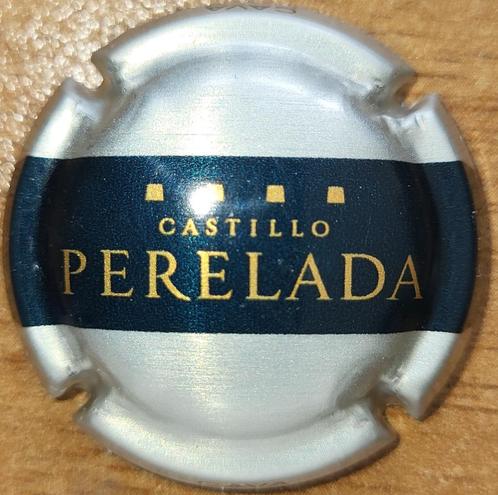 Spaanse cavacapsule Castillo de PERELADA blauw&zilver nr 05b, Verzamelen, Wijnen, Nieuw, Witte wijn, Spanje, Ophalen of Verzenden