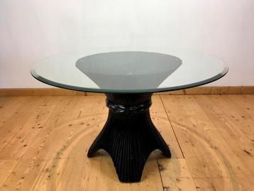 Vintage 1980s ronde Rotan Tafel i/d kleur Zwart beschikbaar voor biedingen