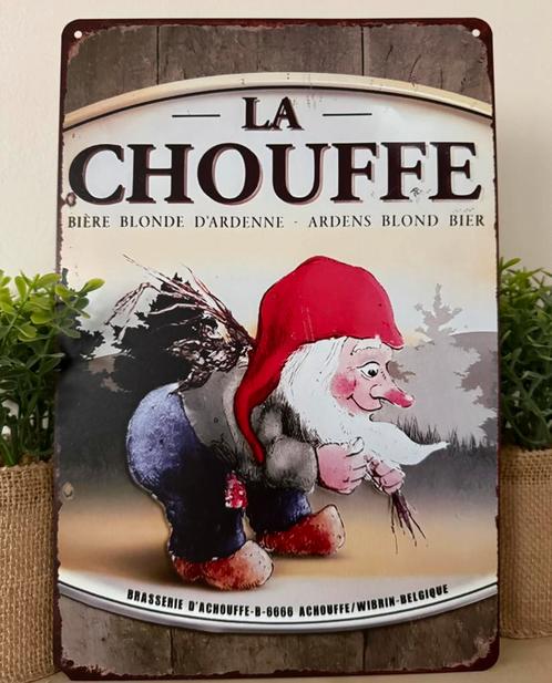 Metalen reclamebord La Chouffe, Verzamelen, Biermerken, Zo goed als nieuw, Reclamebord, Plaat of Schild, Ophalen of Verzenden