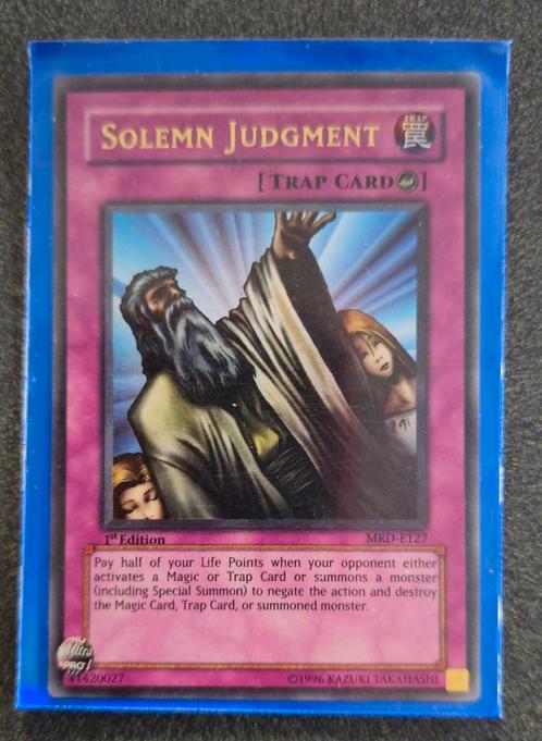 Yu-gi-oh solemn judgement / 1st edition / mrd-e127, Hobby en Vrije tijd, Verzamelkaartspellen | Yu-gi-Oh!, Zo goed als nieuw, Ophalen of Verzenden