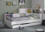 Jamy 1-persoonsbed met kastjes en lade - Wit