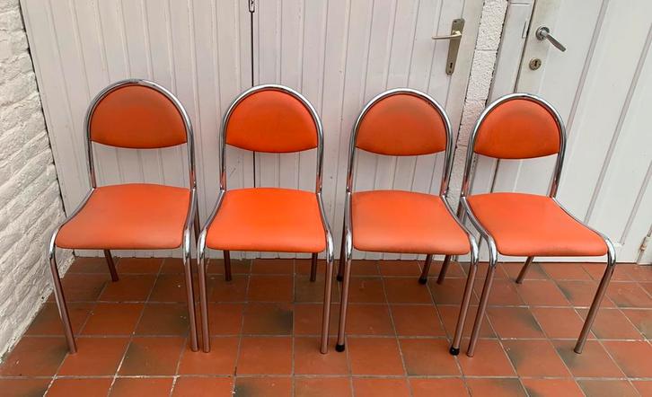 4 vintage stoelen, Huis en Inrichting, Stoelen, Gebruikt, Eén, Ophalen