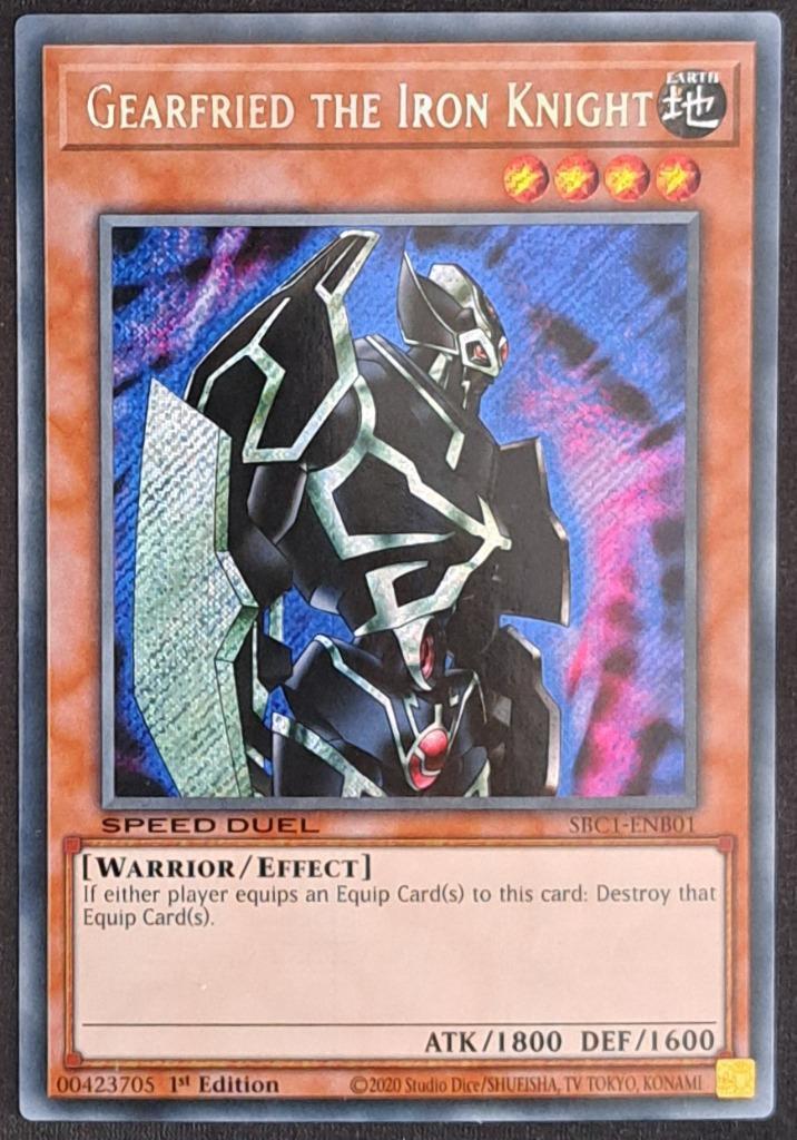 Yugioh Gearfried the Iron Knight SR SBC1-ENB01, Hobby en Vrije tijd, Verzamelkaartspellen | Yu-gi-Oh!, Nieuw, Losse kaart, Foil
