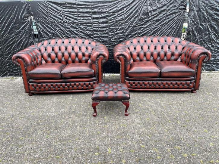 Springvale Chesterfield 2 x 2.5 zit zetels roodbruin, Antiek en Kunst, Antiek | Meubels | Stoelen en Sofa's, Ophalen of Verzenden