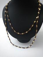 Vintage ketting met kleine glazen pareltjes, Kunststof, Verstelbaar, Bruin, Nieuw