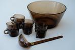 Vintage punch bowl, met 8 glazen en een pollepel, Uni, Verre ou Verres, Comme neuf, Verre