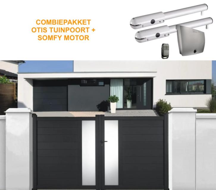 COMBIEPAKKET draaipoort aluminium OTIS + Somfy motor, Tuin en Terras, Tuinpoorten, Nieuw, Draaipoort, Aluminium, 150 tot 200 cm