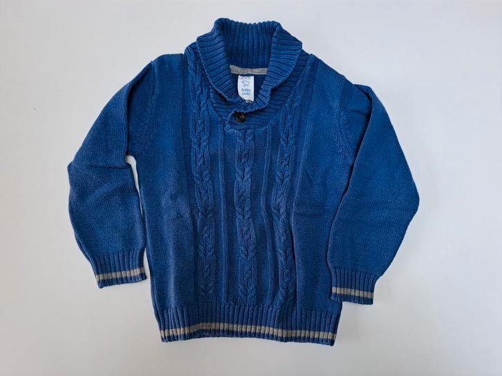 Mt 92 Blauwe gebreide trui met kraag, Kinderen en Baby's, Kinderkleding | Maat 92, Gebruikt, Jongen, Trui of Vest, Ophalen of Verzenden