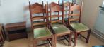 6 eikenhouten stoelen - groen velours, Antiek en Kunst, Ophalen