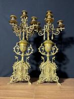 (61) Antieke Franse bronzen kandelaars Regency-stijl ca.1880, Ophalen of Verzenden, Koper of Brons