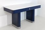 Mid-Century Modern Blauwe Tafel met Wit Marmeren Blad, Ophalen of Verzenden, Bureau