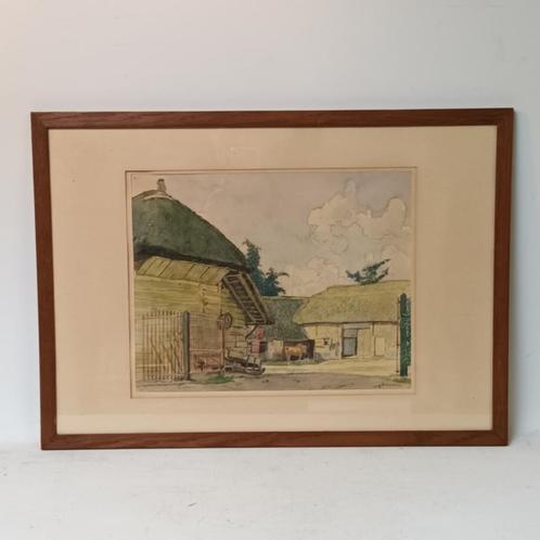 Juliaan Severin (1888-1975) - aquarel - Op de boerderij, Antiek en Kunst, Kunst | Schilderijen | Klassiek, Ophalen of Verzenden