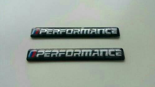 2x Bmw M Performance logos/emblemen > zwart/zilver, Auto diversen, Autostickers, Ophalen of Verzenden