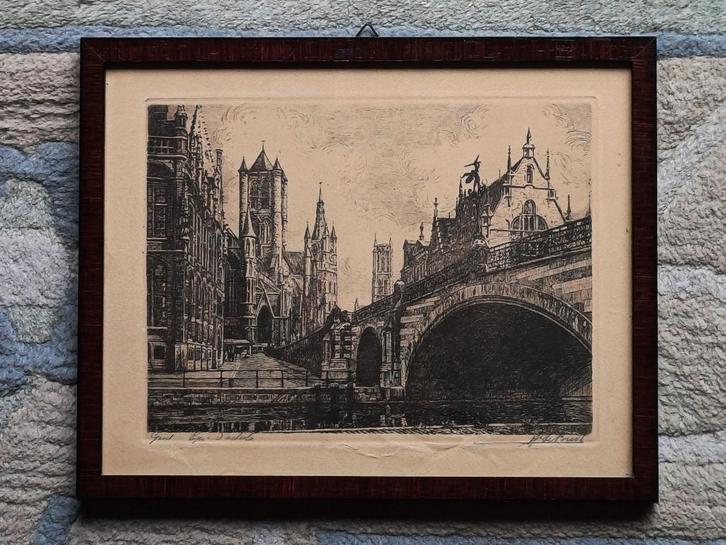 Ets Gent door Henri De Budt - gesigneerd - épreuve d'artiste, Antiek en Kunst, Kunst | Etsen en Gravures, Ophalen