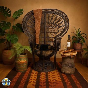 Vintage Rotan Peacock chair Emmanuelle / Pauwen stoel (H147) beschikbaar voor biedingen
