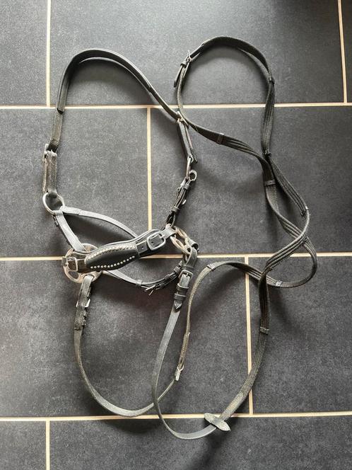 Bitloos hoofdstel F.R.A. One Size zwart met teugels, Dieren en Toebehoren, Paarden en Pony's | Hoofdstellen en Tuigage, Zo goed als nieuw