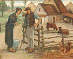 Leo Vanderkerckhove (1894-1986): Boerentafereel (64 x 54 cm), Antiek en Kunst, Kunst | Schilderijen | Klassiek, Ophalen of Verzenden