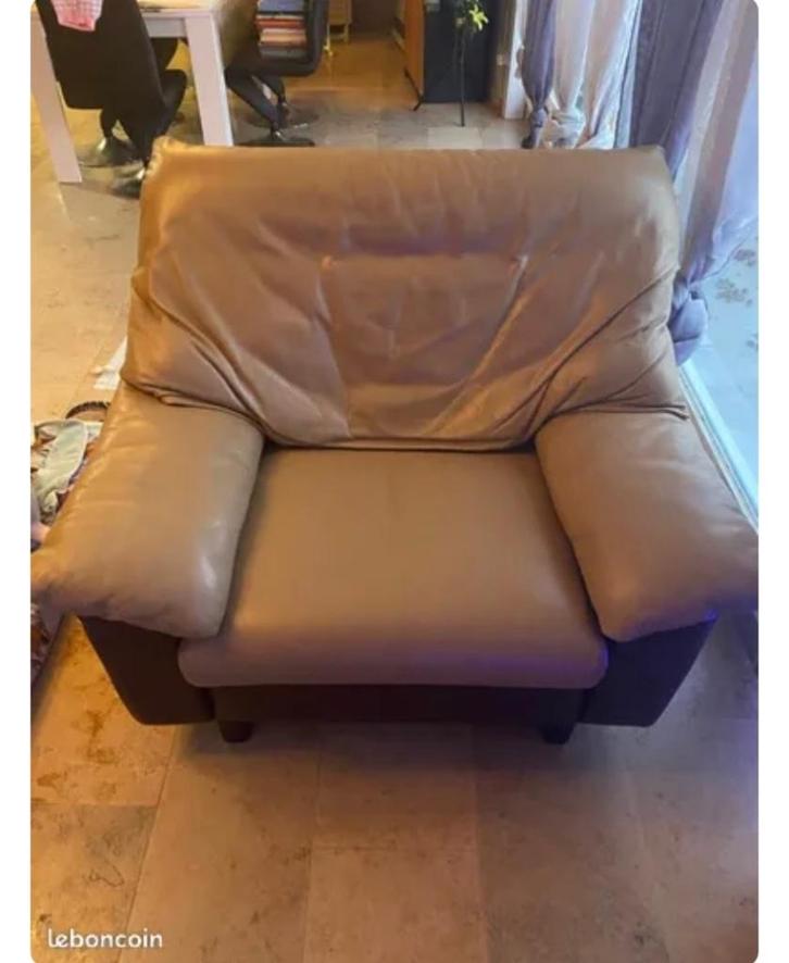Fauteuil 1 place cuir beige, Huis en Inrichting, Fauteuils, Gebruikt, Leer, Ophalen