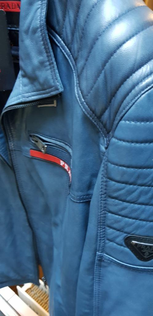 Grijs lederen bomber  jacket PRADA, Kleding | Heren, Jassen | Winter, Nieuw, Maat 56/58 (XL), Grijs, Ophalen of Verzenden