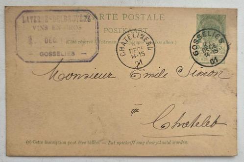 Delbruyère+1901+Châtelet+Châtelineau+Marchand de vins, Verzamelen, Biermerken, Gebruikt, Reclamebord, Plaat of Schild, Overige merken