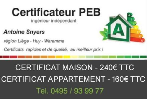 Certificat PEB 240€ maison / 160€ appart Liège-Huy-Waremme, Divers, Divers Autre, Neuf, Envoi
