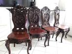 BEL ENSEMBLE DE 4 CHAISES SCULPTEES ASIATIQUE  DEBUT 20 E, Antiek en Kunst, Ophalen