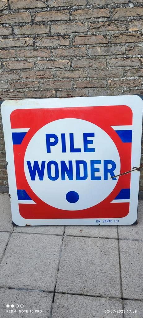 Prachtig oud emaillebord Pile Wonder Emaillerie Strasbourg, Verzamelen, Merken en Reclamevoorwerpen, Zo goed als nieuw, Reclamebord