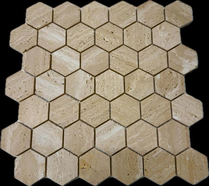 Travertin Hexagon 48x48x10mm, Doe-het-zelf en Bouw, Tegels, Nieuw, Vloertegels, Marmer, Minder dan 20 cm, Minder dan 20 cm, 10 m² of meer