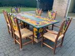 Eettafel en 6 stoelen - etnisch handgemaakt, Huis en Inrichting, Ophalen, Gebruikt, 100 tot 150 cm, 200 cm of meer