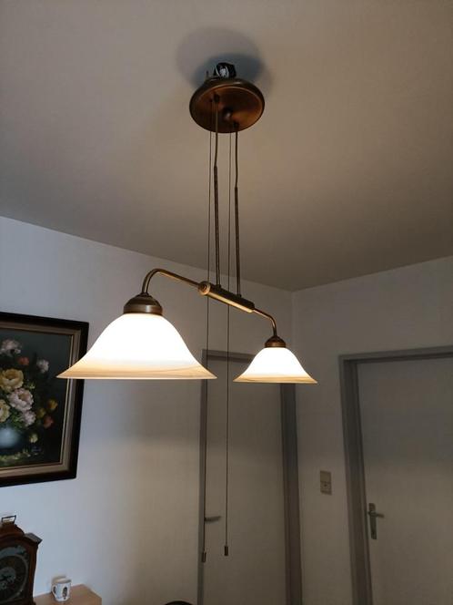 Vintage Steinhauer dubbele pendellamp '80, Huis en Inrichting, Lampen | Hanglampen, Gebruikt, 75 cm of meer, Glas, Kunststof, Metaal