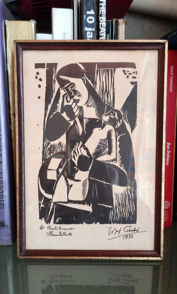 Houtsnede Jozef Cantré (1890 - 1957) - 'De Beeldhouwer', Antiek en Kunst, Kunst | Etsen en Gravures, Ophalen of Verzenden