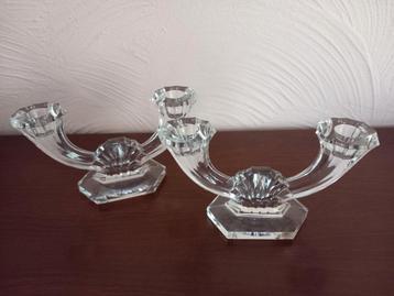 Val Saint Lambert Art Deco kristallen kandelaars  beschikbaar voor biedingen